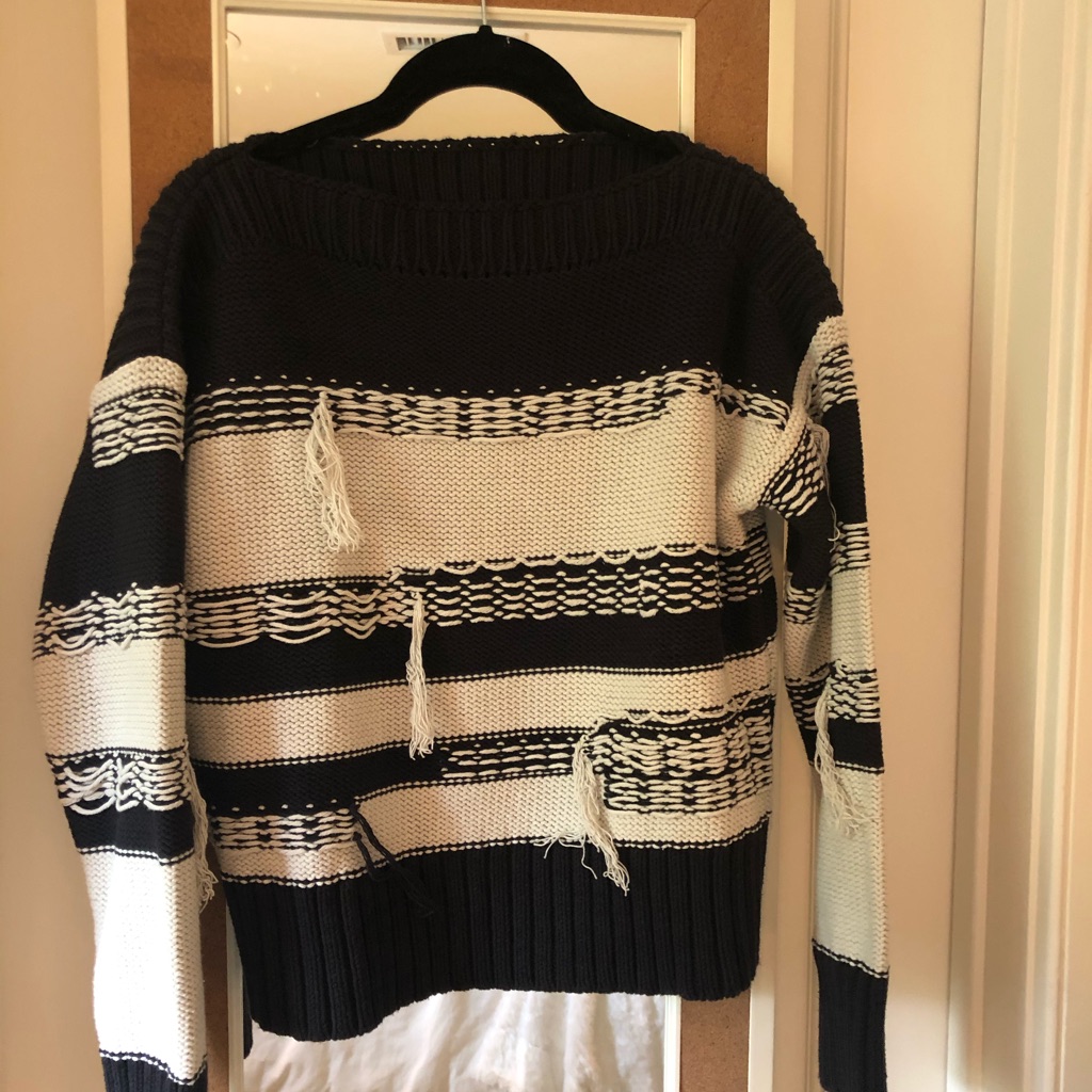 Margaret O’leary Black And Cream Fringe Sweater